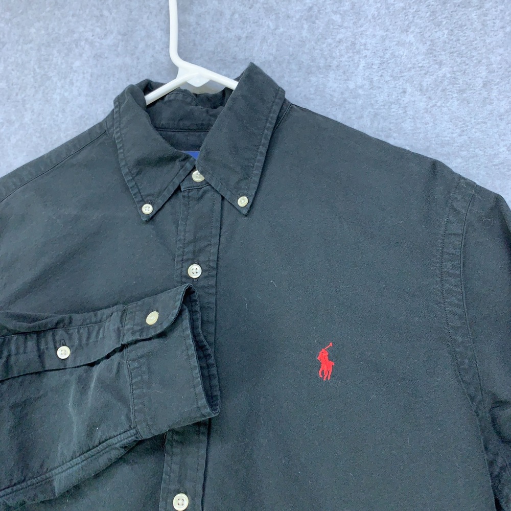 Polo Ralph Lauren Button Down Shirt Mens M Black Red Pony Logo Long Sleeve